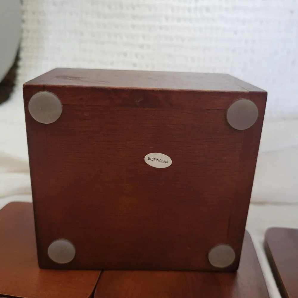 Coasters w/Caddy Vintage Set of 6 Wood Wicker Bamboo Teak 1970s barware GUC